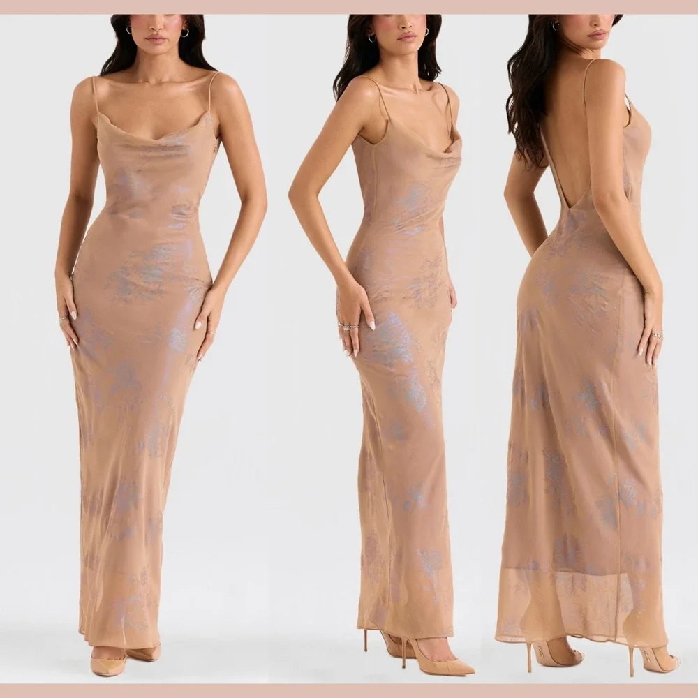 House of CB Taupe Satin Slip Maxi Dress - Picture 2 of 16